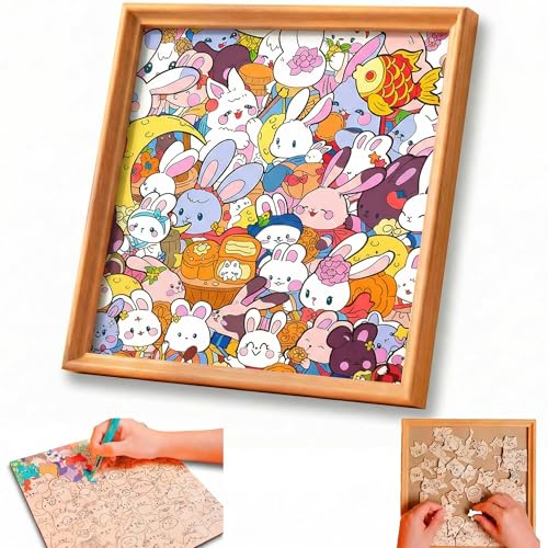 DIY Wooden Rabbit Puzzle Frame, 39 Colorable Puzzle Pieces, Comes with 12 Coloring Pens, Creative Art Craft Set, Suitable for Adults, Unique Handmade Gift for Bunny Lovers, Home Decor (Bunny)