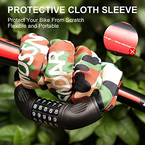 MOSSNDAR Bike Lock Heavy Duty, 8mm 100cm 940g Bike Lock Combination with 5-Digit Codes,100000 Resettable Codes,Bike Locks High Security,Strengthened Bike Chain Lock for Bicycle Lock Motorbike MTB Gate