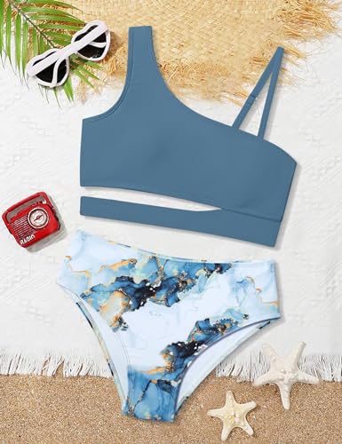 Image of Queenstyle Girls Swimsuits Bikini Set Kids Cutout Bathing Suit Bikini Top Two Piece Girls' Swimwear