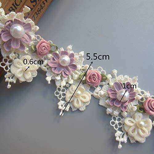 Bogzon QIUDA-0843 1 Yard Elegant Vintage Style Apricot Polyester Lace Flower Pearl Beads Ribbon Trim In 5.5 Cm Width thumb #1
