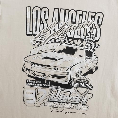 Image of Girl's Car Letter Graphic Print Round Neck Short Sleeve Tee Summer Casual T Shirt Graphics Tee Shirt