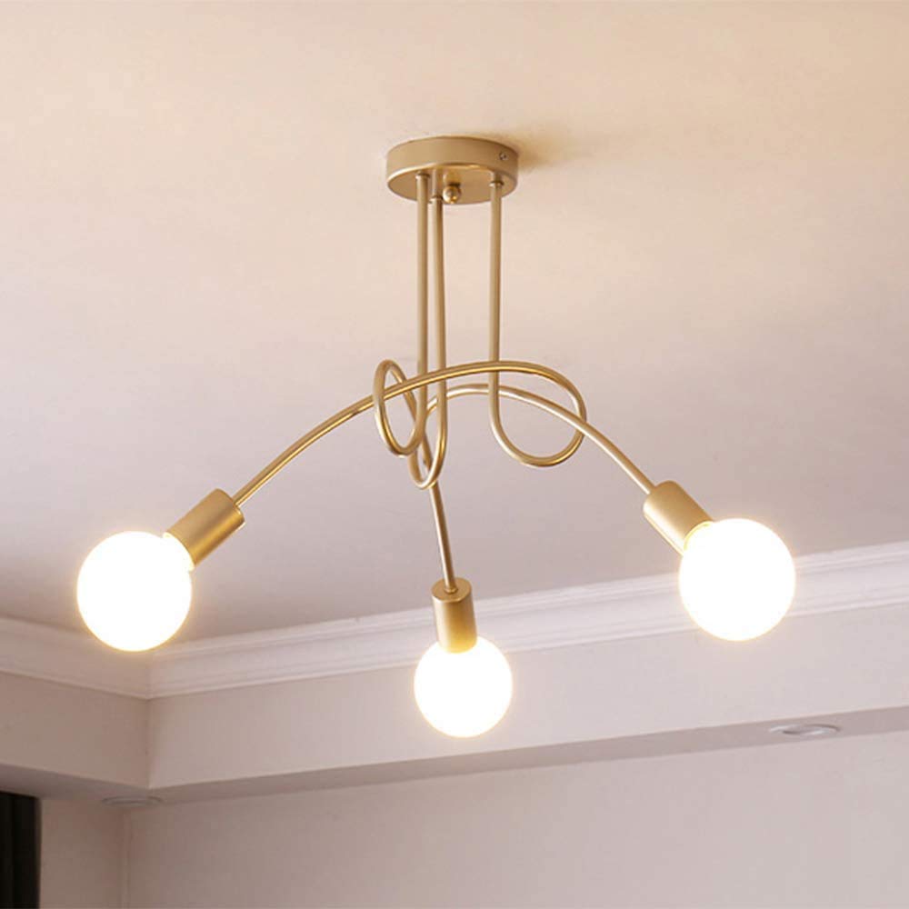 Home-Neat Vintage Iron Ceiling Lights Chandelier 3/5 Socket Pendant Lighting Nordic Modern Home Living Room Bedroom Ceiling Lamp Light Fixtures (3 Arm, Gold)