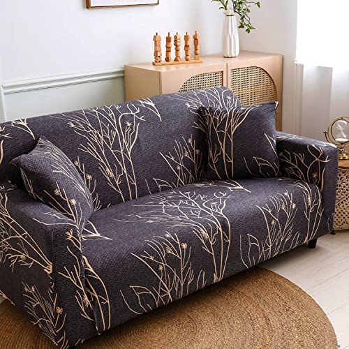 Image of House of Quir Universal Sectional Sofa Covers L - Shape Couch Slipcover 2pcs Stretch Elastic L-Type Chaise Sofa Couch Furniture Protector (Plumb Branch)
