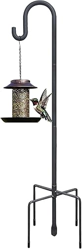 Miniatura 9 de Highpro Gancho de pastor, paquete de 2 postes de alimentación de pájaros de 79 pulgadas con 5 puntas de base, soportes ajustables resistentes para