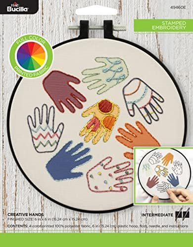 Bucilla Full-Color 6" Stamped Embroidery Kit, Creative Hands, Includes 4-Color Printed Fabric, 6" Hoop, Embroidery Floss, Needle, and Instructions, 49460E image 5