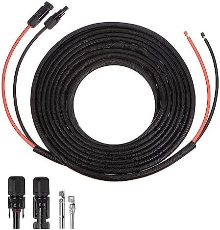 MECCANIXITY Solar Panel Wire 15ft 10 AWG 6mm2 Solar Cable Tinned Copper Wire with Female and Male Connector Black Red for RV Boat Marine Solar Panel