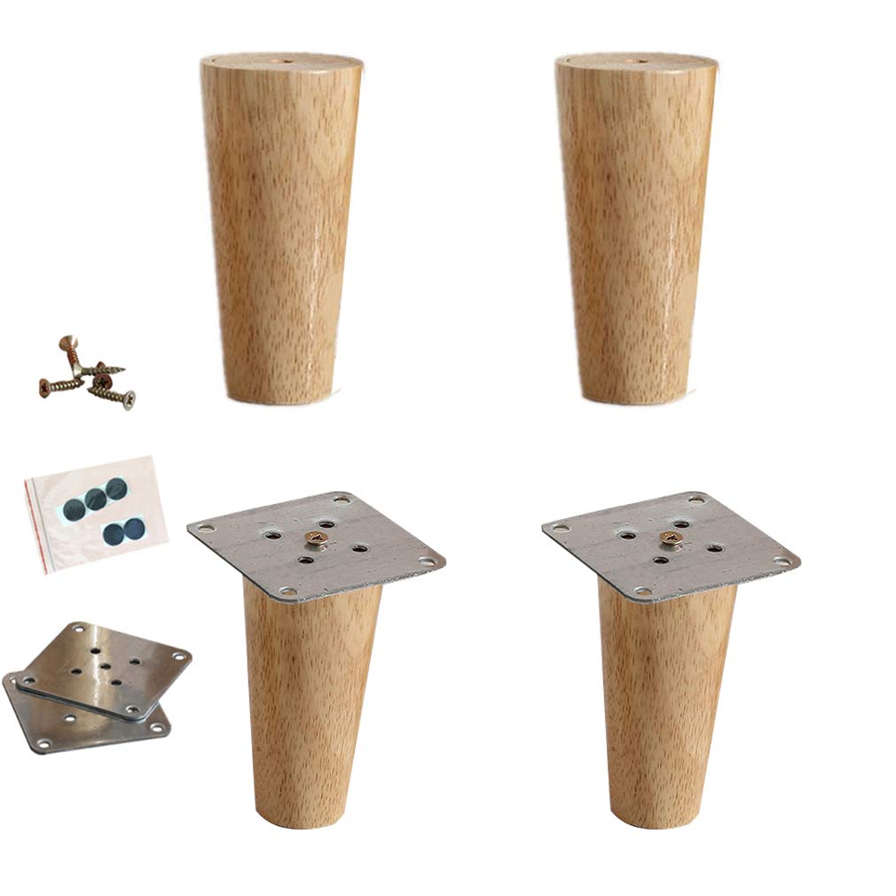 Pack of 4 Oak Furniture Legs,Conical Sofa Legs,Solid Wood Chair Legs,Coffee Table Legs,Replacement Dresse/Dining and End Tables, Wood Feet,with Screws (3.9in(10cm))