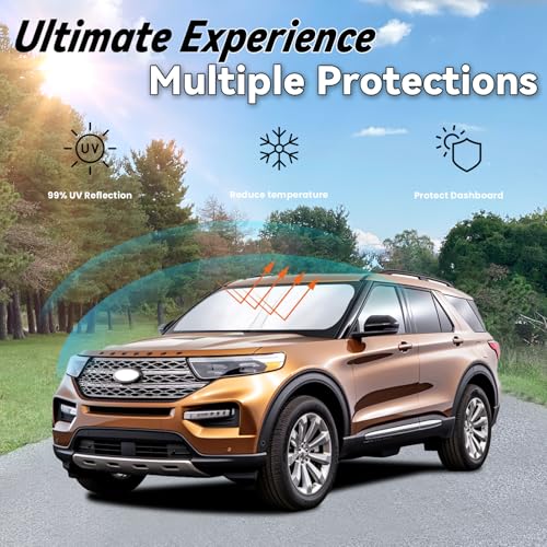 Image of Car Front Windshield Sun Shade for Explorer 2011-2019, Car Window SunShades Shield Cover Visor Protector with 240T Reflective Fabric UV & Sun Heat Protection Accessories