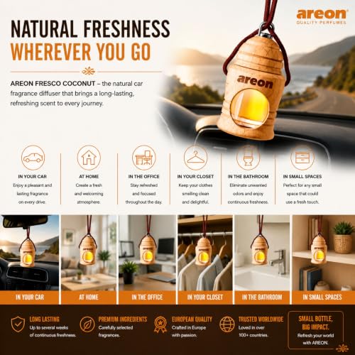 Image of AREON Fresco Premium Hanging Car Air Freshener, Coconut, Pack of 1