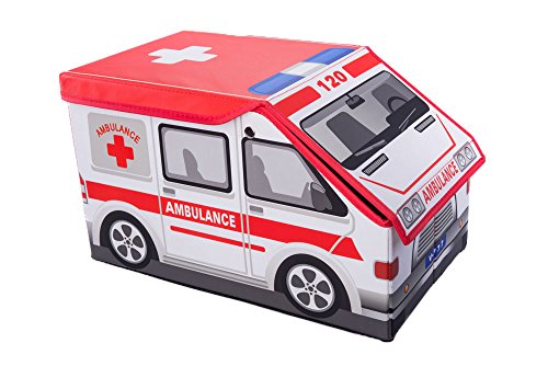 Image of Clever Creations Kids Collapsible Storage Organizer and Ottoman, Perfect Vehicle Themed Toy Chest for Storing Books, Shoes, Games and More, Ambulance
