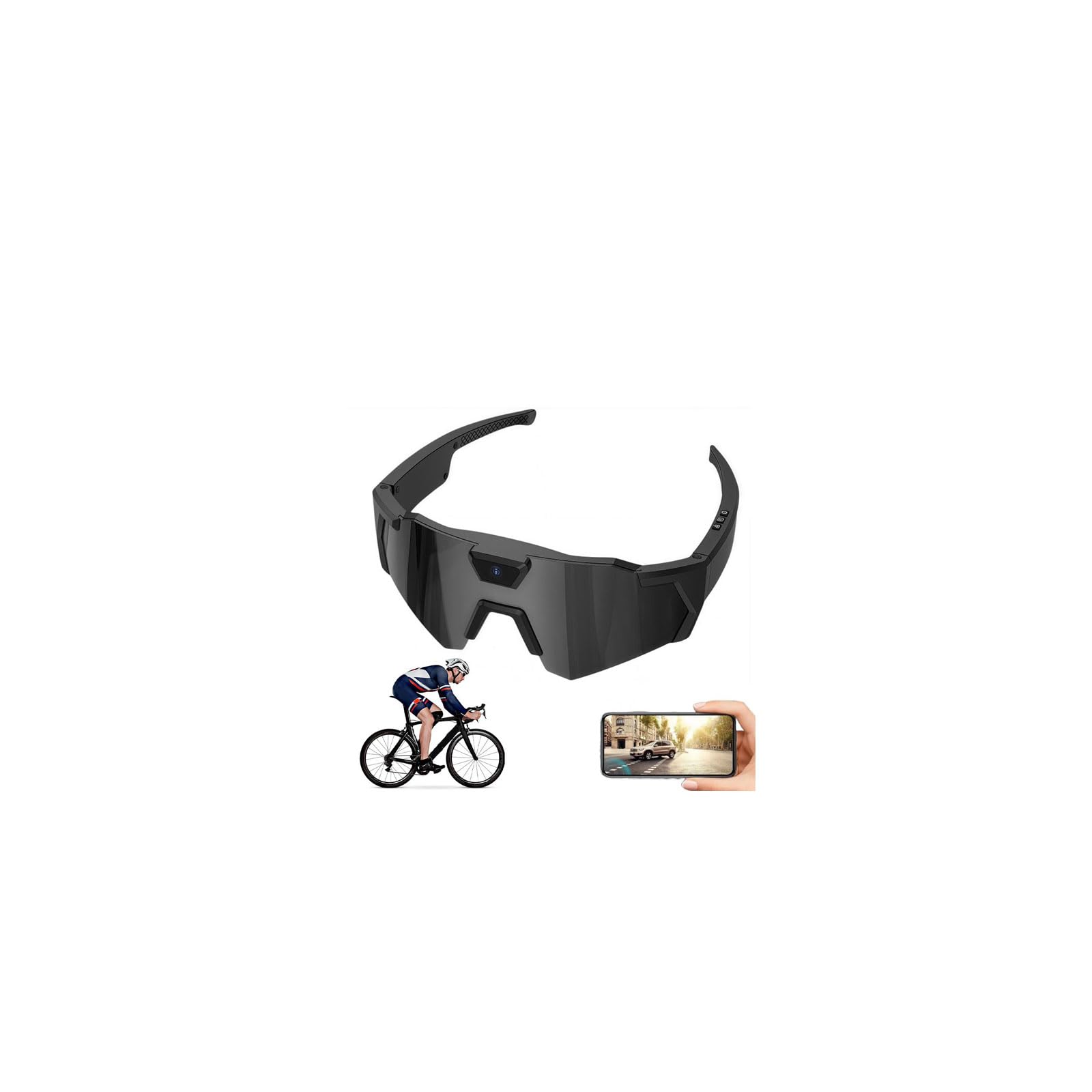 4K HD Action Camera Occhiali da sole Smart Video Registrazione con Audio/Bluetooth, Naselli in Silicone Antiscivolo, Include Scheda 32GB per Sport e Attività