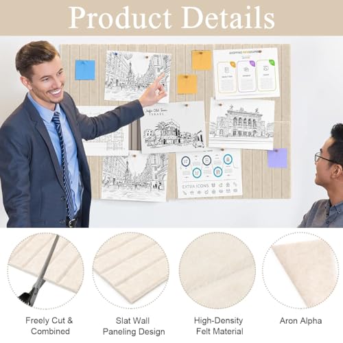 Image of Climberty 6-Piece Felt Board Bulletin Board,30x30cm Self-Adhesive Wall Panel,with 50 Pushpins Felt Message for Notes Photos and Schedules (Beige)