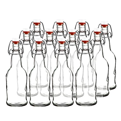 Easy Cap Beer Bottles - Kombucha Bottles - 16 oz. - Clear flip top 12 pack - EZ Cap - Original Cherry Blossom Hardware Bottles (12, Clear Mason Jar Bottles)