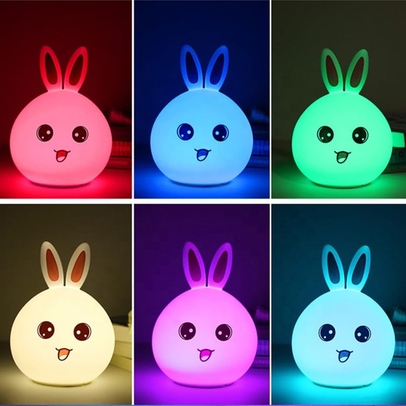 Image of One94Store Big Face Rabbit Silicone Night Light - Color Changing LED Cute Lamp with Touch Sensor Control | USB Rechargeable, Perfect Decoration for Kids Bedroom Decor (Pack of 10)