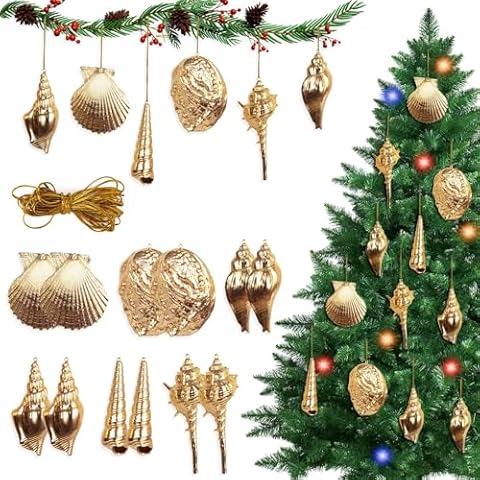 Sea Shell Ornaments for Christmas Tree 12PCS Plated Champagne Christmas Ornaments Small Christmas Ornaments, for Christmas Decorations Christmas Tree Ornaments (Style-A-12PCS) Cover