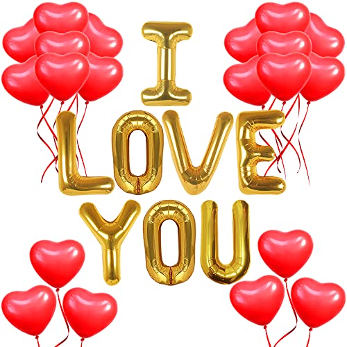 KatchOn, I Love You Balloons and Heart Balloon - 16 Inch, Pack 28 | Red Heart Balloons for Romantic Decorations Special Night | I Love You Decorations | Happy Anniversary Decorations