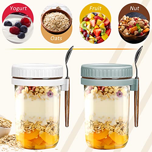 Foto von 2er Set Overnight Oats Container Glas Müslibecher to go mit Löffel 600 ml Joghurtbecher to go Becher Mit Deckle Müsli Luftdicht Behälter für Jogurt Müsli Mepal Porridge Milch Früchte