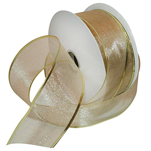 Morex Ribbon Lustrous Wired Metallic Sheer Ribbon, 2-1/2-Inch by 50-Yard Spool, Gold