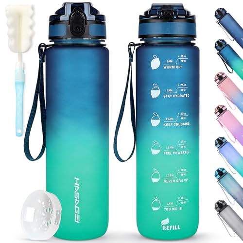 HASAGEI Sports Trinkflasche 1L Wasserflasche 1 Liter Trinkflasche BPA Frei Tritan Sportflasche mit Verschlussdeckel und auslaufsicher, für Fitnessstudio,Schule,Radfahren,Outdoor,Sport,Fitness und Büro