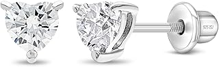 925 Sterling Silver Girls CZ Heart Hypoallergenic Safety Screw Back Earrings - Adorable 5mm Heart Earrings for Young Girls - Great Jewelry for Everyday Wear for Toddlers to Teens