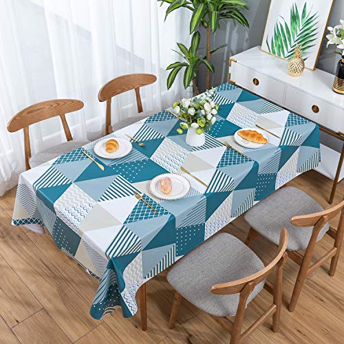 ENCOFT Mantel para Mesa Rectangular de PVC Impermeable Resistente al Aceite Manteles de Plástico Antimanchas Hules para Mesas Comedor Cocina Patrón Triángulo Geometría Multicolor 137x220cm
