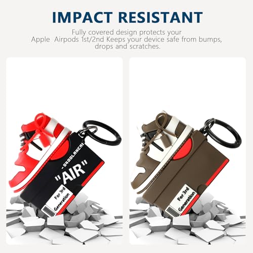 Image of [2Pack] Gedicht for Apple Airpods 3rd Generation Case Cover, Cute Cartoon Shoe Box Soft Silicone Protective Cases for AirPods 3 Case with Keychain for Women Men, Red+Brown