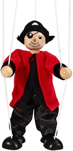 Juguetes de marioneta de marioneta de mano de payaso puramente hechos a mano de madera para niños, capitán de isla roja