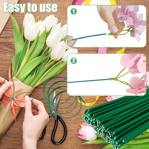 xilanhhaa 100 pcs 14 inch 2mm dark green iron 18 gauge floral stems wire for artificial flowers arrangements diy crafts wedding parties garden decoration