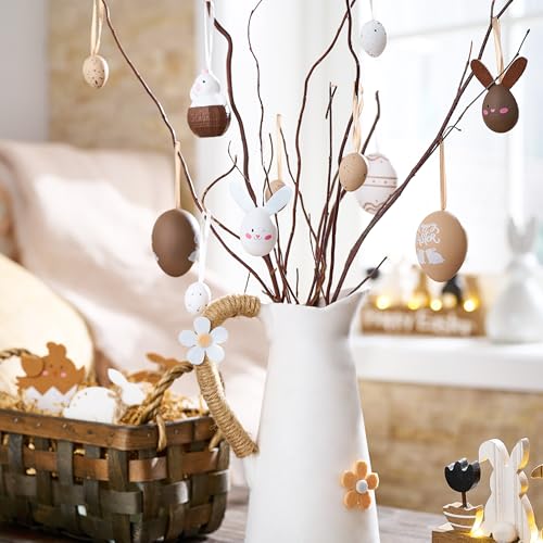 Victor’s Workshop 35x Ostereier zum Aufhängen, farbige künstliche Ostereier mit schönen Mustern und Multi-Style für Osterdeko Osterstrauß Osterkörbchen Frühlingsdeko - Braun