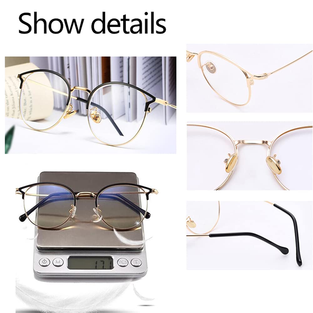 Kocie Okulary Do Czytania Blokujące Niebieskie Światło, Damskie Modne Okulary Do Czytania Z Metalową Okrągłą Oprawką/Black/3