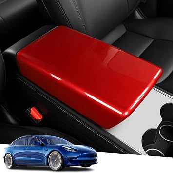 ABS Center Console Cover Armrest Pad Protector Armrest Box Cover Accessories Keep Your Armrest More Comfortable Feelingbright red for Tesla Model Y 2020-2023 Tesla Model 3 2017 2018-2023