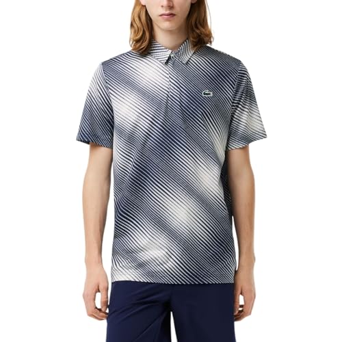 Lacoste Men's Regular Fit UV Protect All-Over Print Golf Polo Shirt, Flour/Navy Blue, X-Large