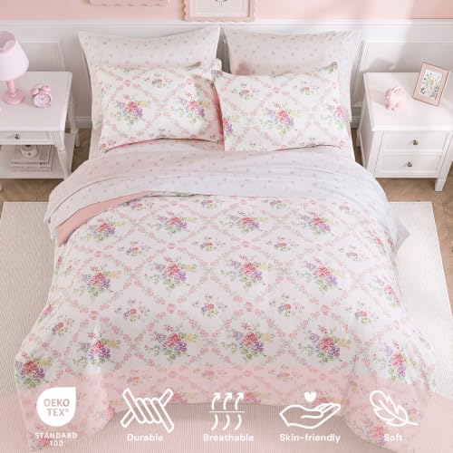 Image of BLOOMHAVEN Twin XL Comforter Set for Girls, 5 Pieces Colorful Floral Vine Bedding Set, All Seasons Kids Dorm Bed in a Bag with Sheets, Pillowcase & Sham