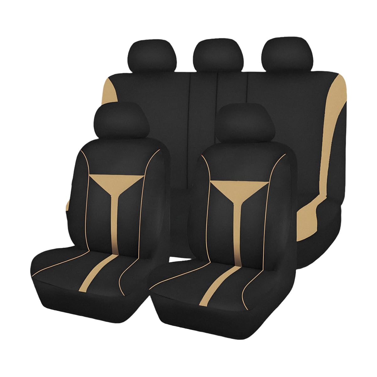 Car Seat Cover Full Set, Breathable & Washable Vehicle Front Rear Split Bench Seat Protectors, Dustproof Automotive Interior Protection Accessories, Universal for SUV Sedan Van (Beige)