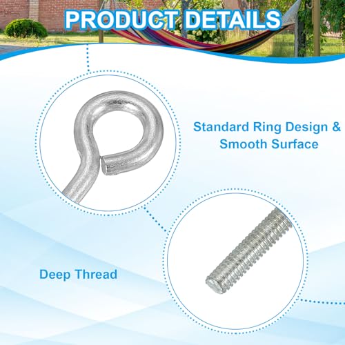 Image of PATIKIL M4x50mm Eye Bolts, 10 Pcs Carbon Steel Threaded Eyebolt Eye Hooks Screws with Nut for Hanging or Securing Cables Silver