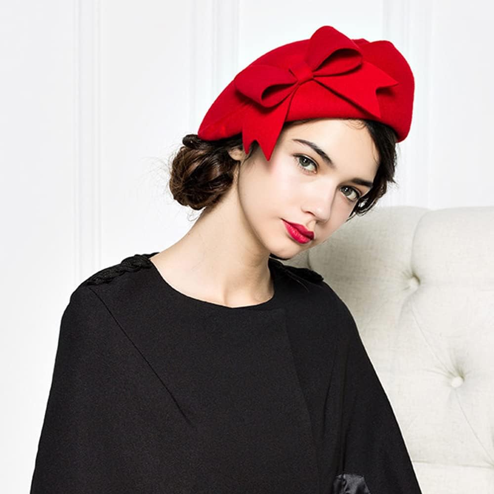 Vintage Bowknot Wool Felt French Beret with Veil Fascinator Pillbox Hats Cocktail Party Wedding Church Fedora - Image 4