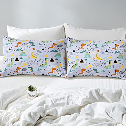 Erosebridal Cartoon Dinosaur Bed Sheets King Size Cute Dino Sheet Set For Kids Boys Girls Kawaii Hand Drawn Green Yellow Fitted Sheet Jungle Safari Wild Animals Bedding Set Hawaiin Ocean Room Decor thumb #4