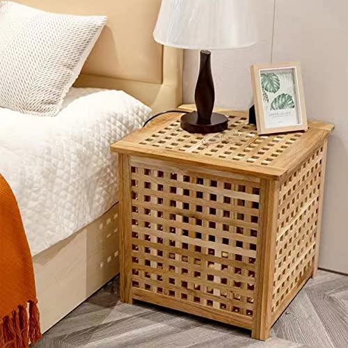 Zlhome Wooden Grid Side Table For Indoor/Outdoor,Small Coffee Table For Boho Corner/Patio/Living Room,Storage Bin Deck Box For Cushions,Toys,Furniture Covers,Etc.original Wood Color #TOP2