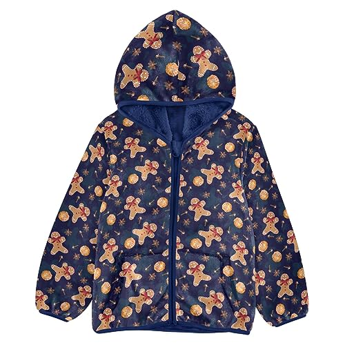 Christmas Gingerbread Man Boys Fleece Hoody Jacket Zip Up Coat Warm Fall Winter Plush Jacket Long Sleeve Outerwear
