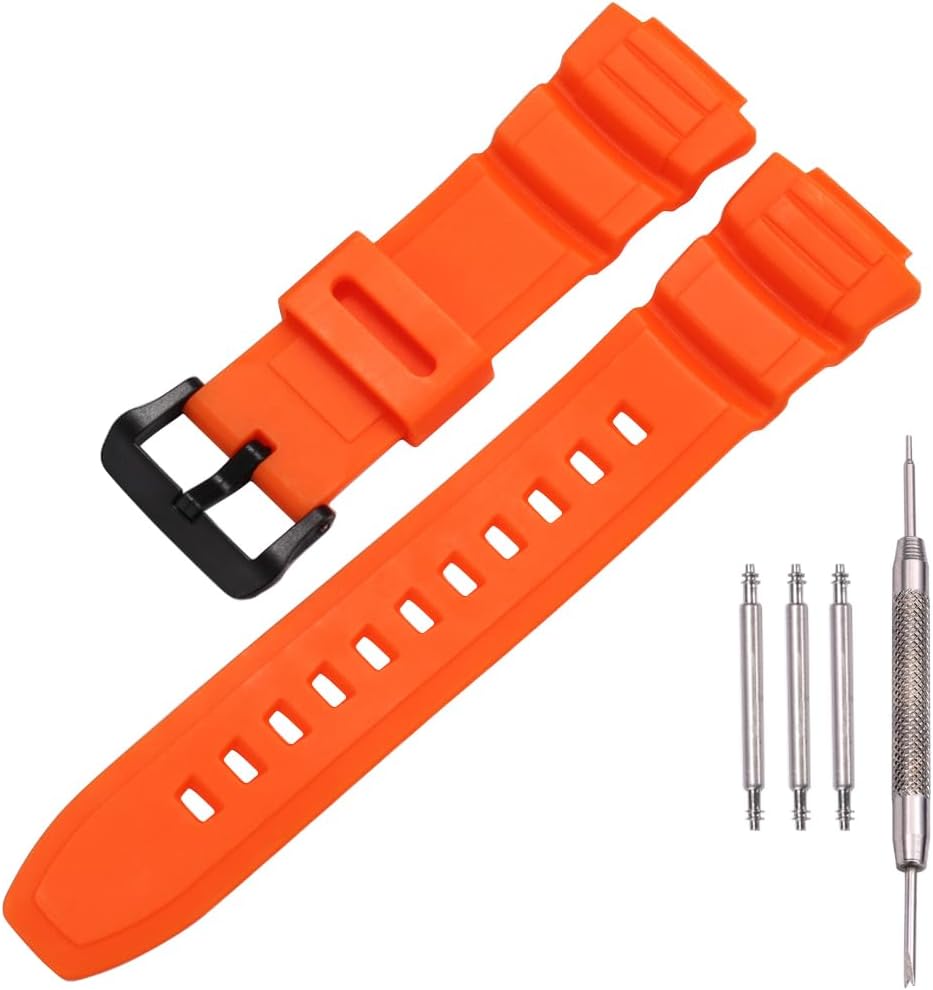 Resin Watchband Compatible with Casio Men’s MCW100H WS220 Replacement Strap Orange Black MCW100H-4AV Bracelet