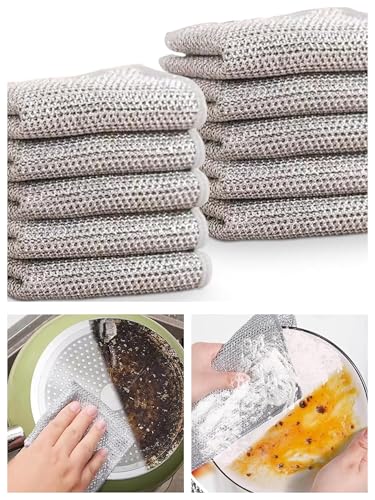 QZLSAYSL10 Lingettes en Fil d'acier，Torchon Cuisine Vaisselle ，Eponges Vaisselles ， Les éViers, Les Plans De Travail, Les Plaques De Cuisson, Faciles à Rincer