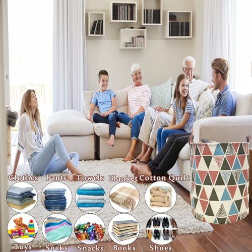 Image of Waterproof Laundry Hamper Collapsible Laundry Basket Leather Handle Laundry Bag Large Clothes Storage Toy Organization for Bathroom Bedroom Laundryroom College Dorms (Caisanjiao-002)
