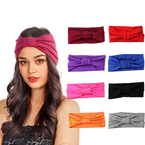 Sethexy Fashion Sport Headband Elastic Knotted Hair Band Pure Color Handmade Hair Accessories for Women and Girls(8pcs)