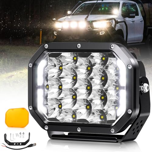 BraveWAY 5x7IN LED Driving Lights 125W 19800LM LED Offroad Lights with DRL Yellow Covers Spot Flood