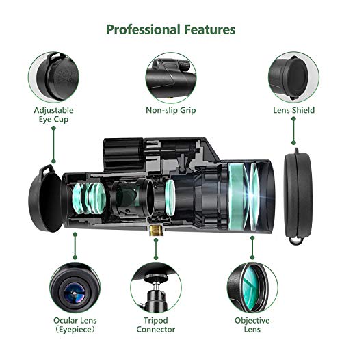 12x50 Monocular Optics Zoom HD BAK4 Prism FMC IPX7 Waterproof Monocular Telescope with Smartphone Adaptor Tripod for Adults Kids Gifts Birding Hunting Camping Travelling Wildlife