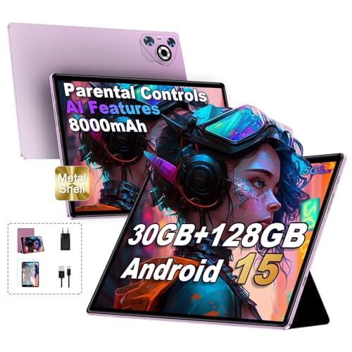 Tablet 30GB RAM 128GB ROM(TF 2TB Expandible), 10 Pulgadas 8000mAh/ WIFI 5G/ BT5.0/ OTG/ GPS, Cámara 5+8 MP, Certificación GMS, Widevine L1, Tableta de Cuerpo Metálico con Funda Protectora -Violeta