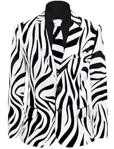 Fashonal 2-teiliger Herren-Blazer mit Krawatte, Zebra, XL