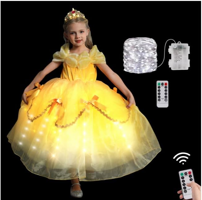 Miniatura 2 de Vestido prncess iluminado para niñas, disfraz de Halloween, vestido de princesa, vestido de hada, color amarillo calabaza