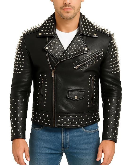 Black Studded Leather Jacket - Biker Jacket with Spikes