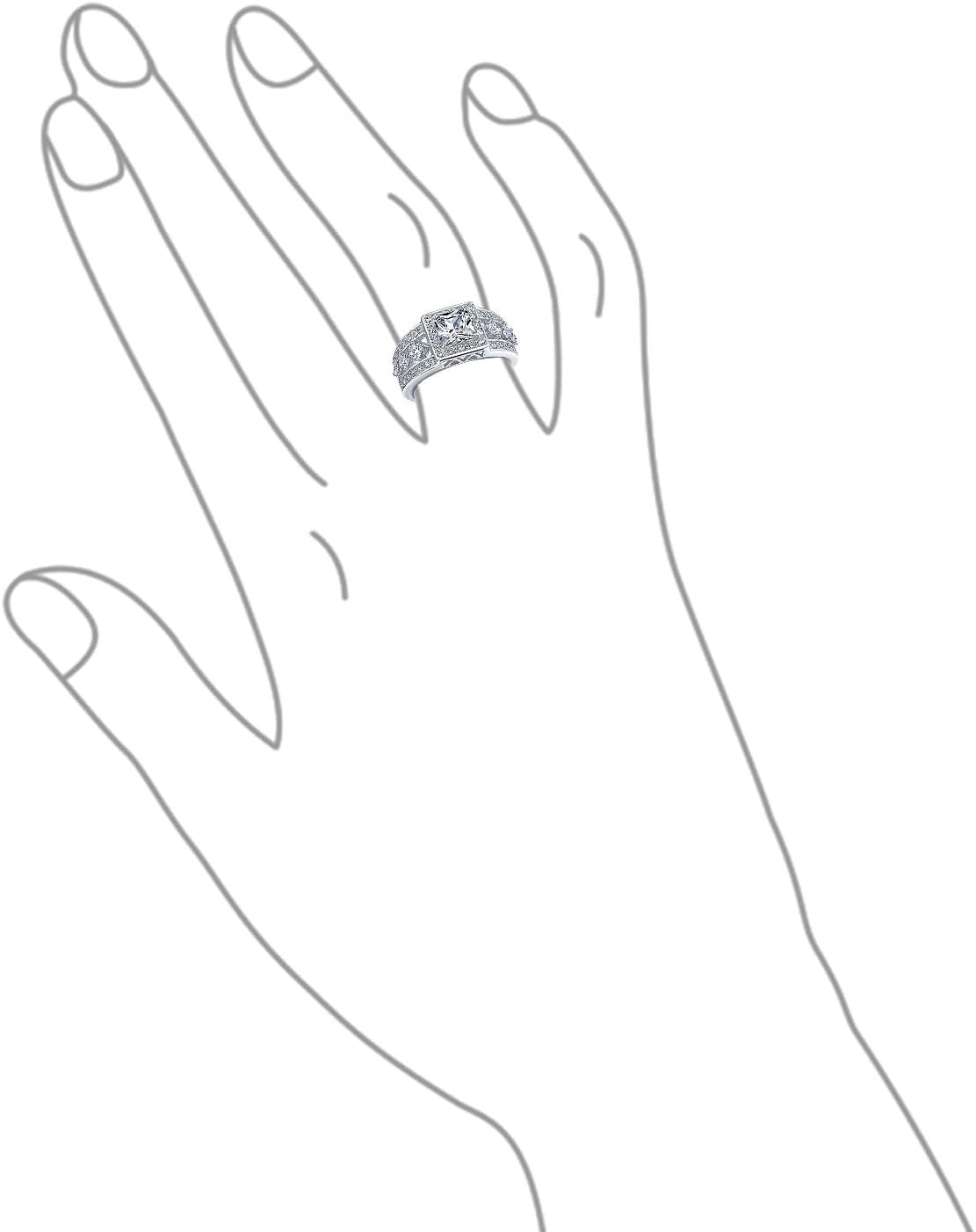 Personalize Vintage Antique Art Deco Style 2CT AAA CZ Pave Halo Square Cushion Cut Solitaire Engagement Ring For Women .925 Sterling Silver Split Baguette Side Stone Milgrain Edge Band Customizable